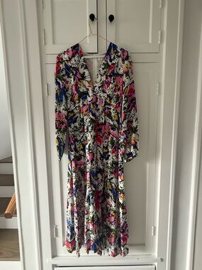 Rixo Silk Multicolor V-Neck Midi Dress